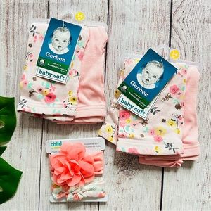 Gerber Spring Pants & Headbands Bundle - Size 3-6M NEW